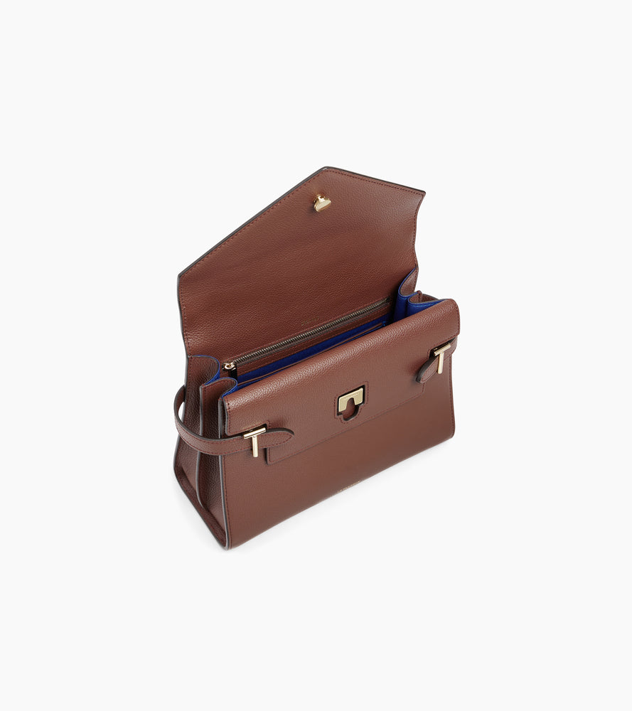 Sac à main double rabat moyen modèle Emilie en cuir grainé