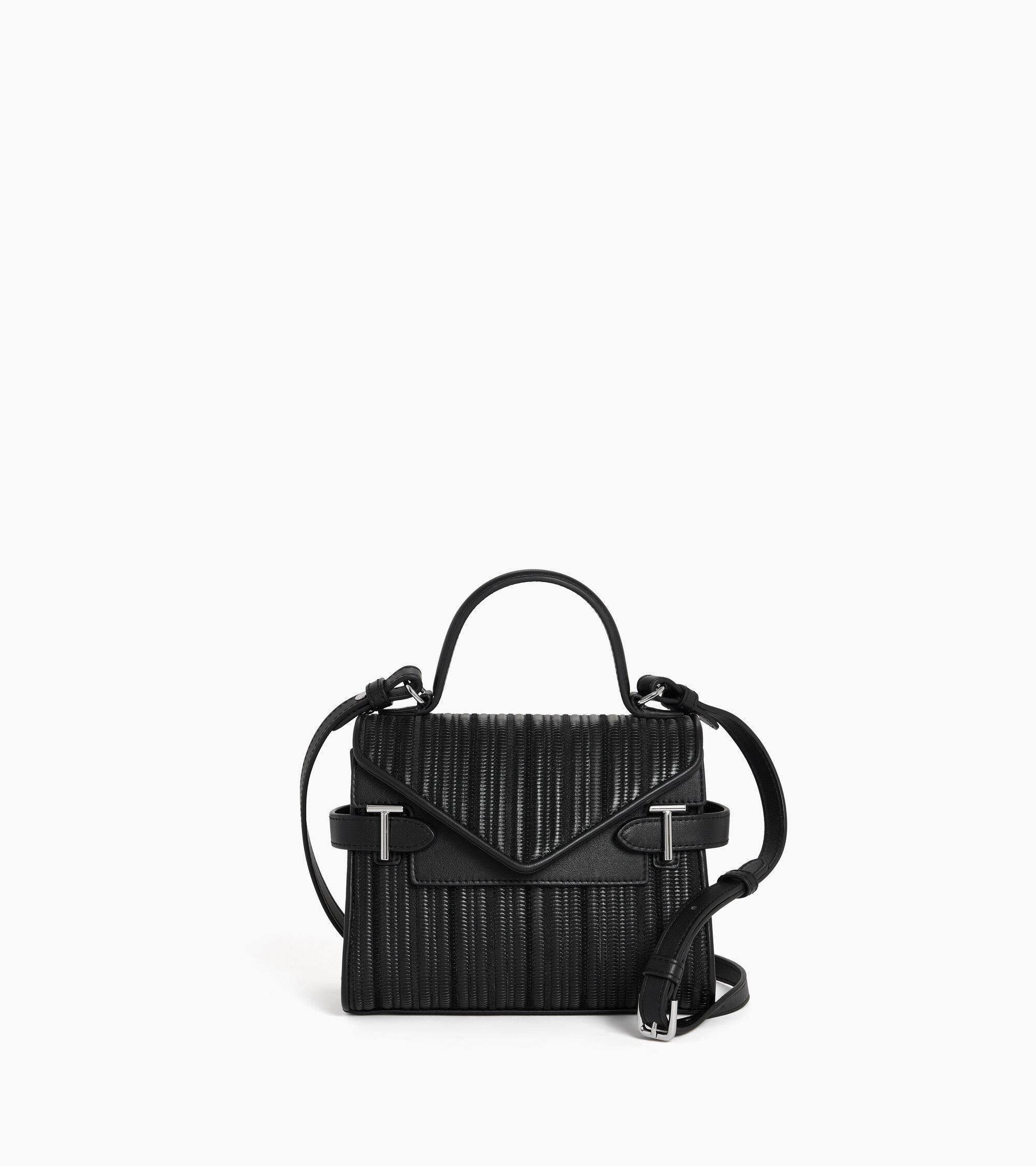 Bolso de mano pequeño con doble solapa Emilie de piel trenzada reutilizada