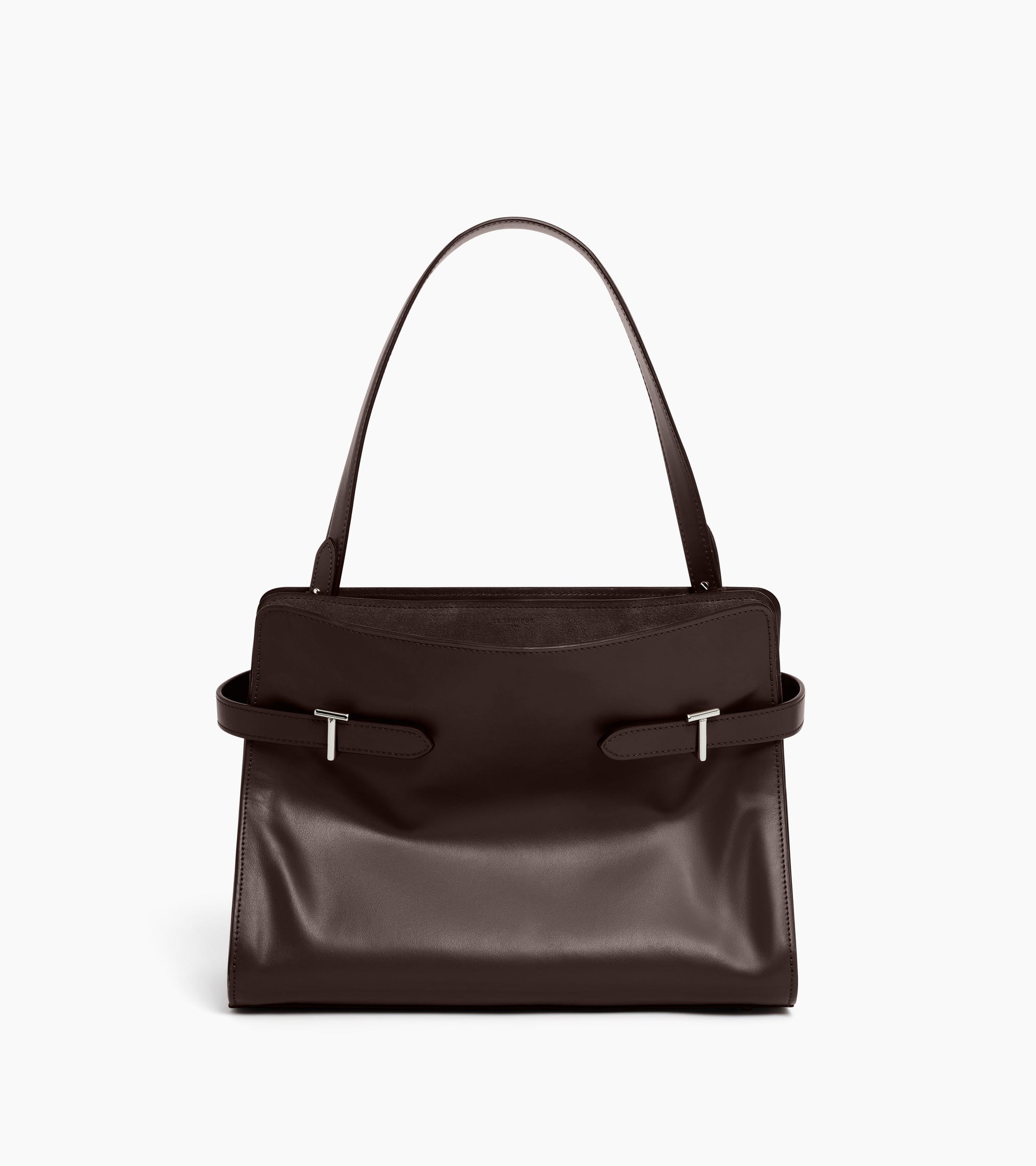 Sac porté épaule grand modèle Emie en cuir lisse et refente de velours