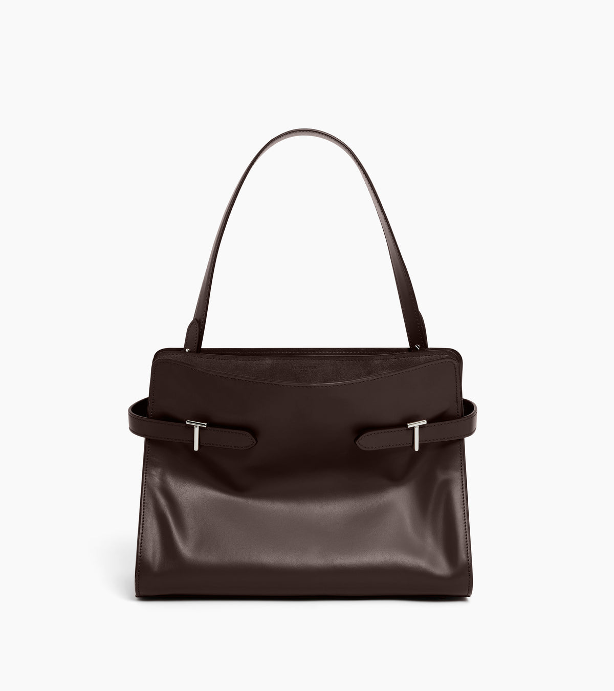 Sac porté épaule grand modèle Emie en cuir lisse et refente de velours