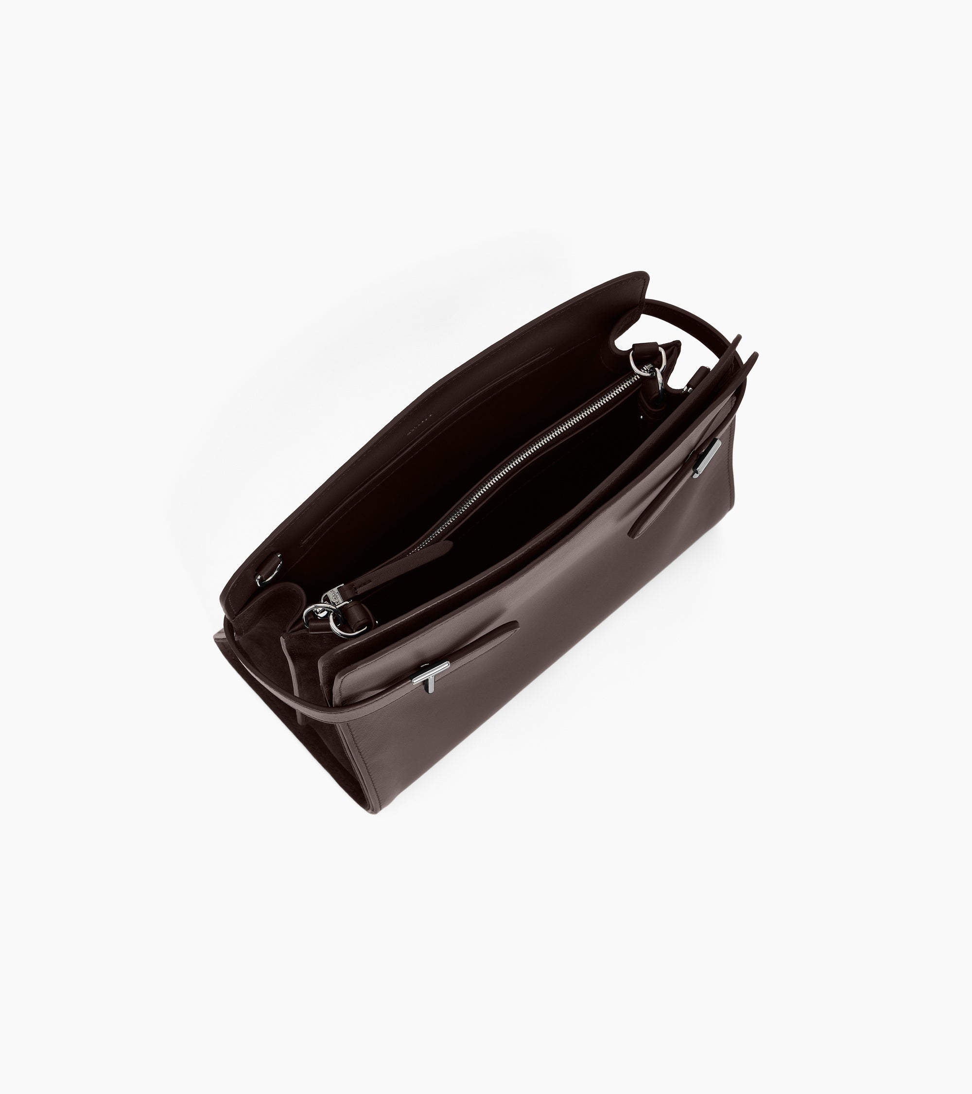 Sac porté épaule grand modèle Emie en cuir lisse et refente de velours