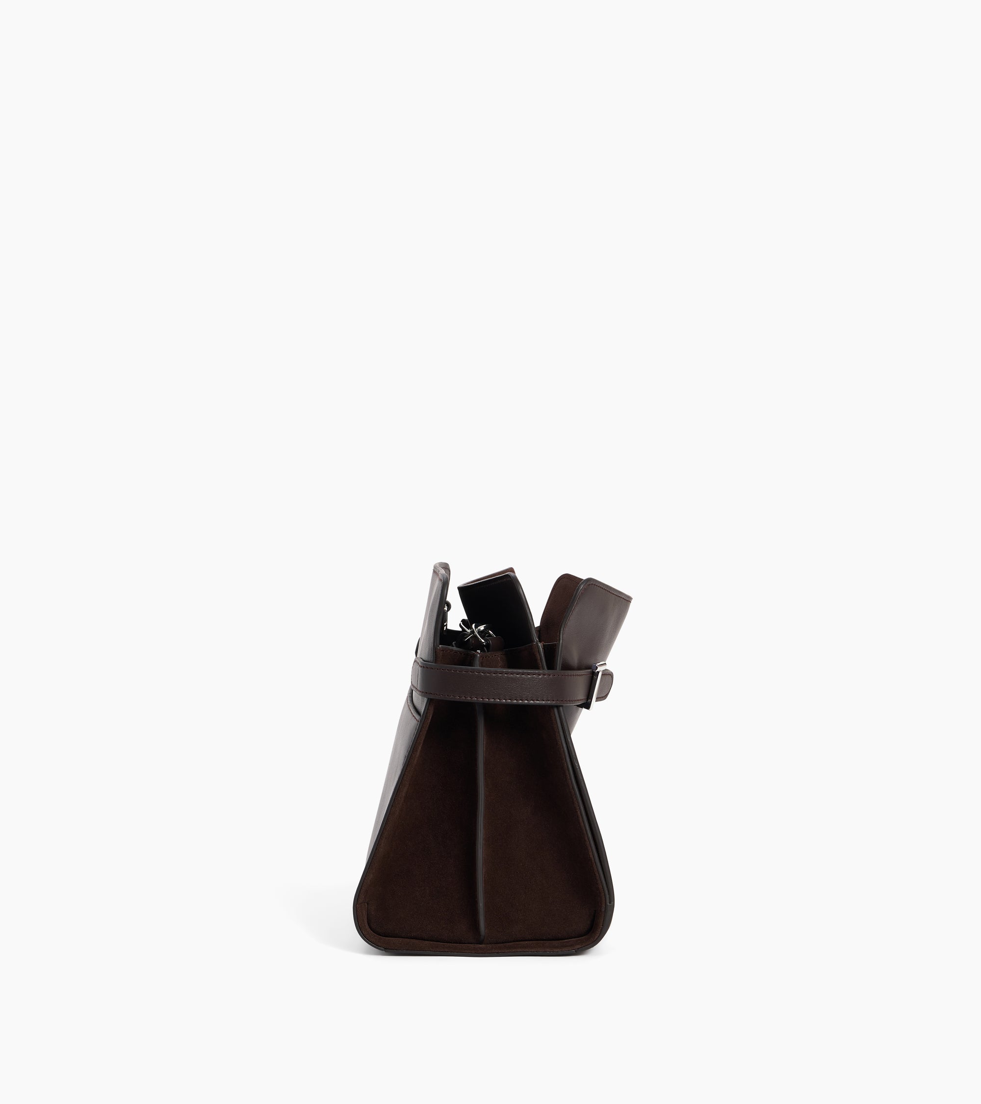Sac porté épaule grand modèle Emie en cuir lisse et refente de velours