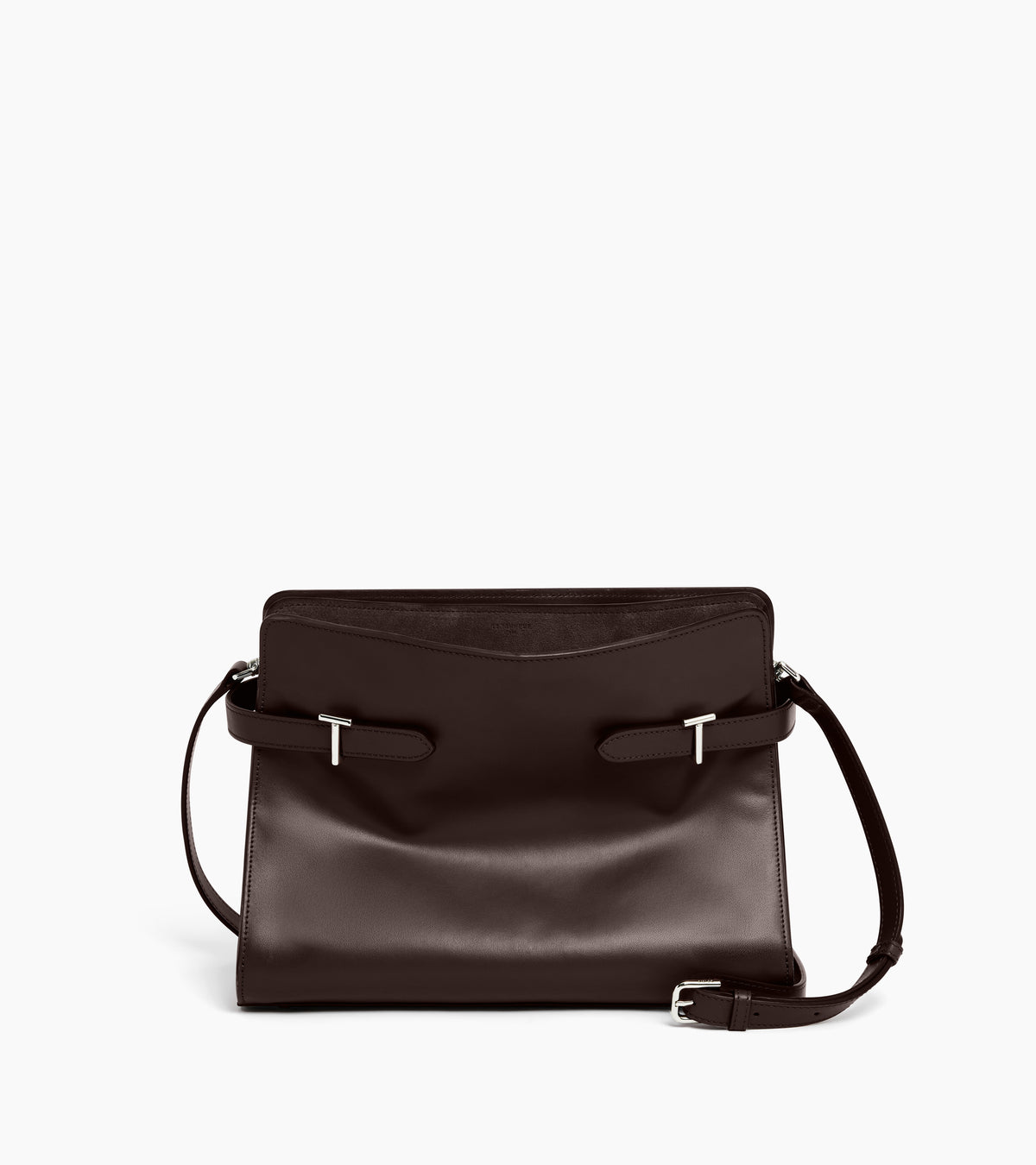 Sac porté épaule grand modèle Emie en cuir lisse et refente de velours