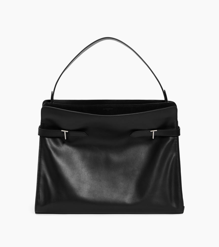 Sac porté épaule modèle maxi Emie en cuir lisse et refente de velours