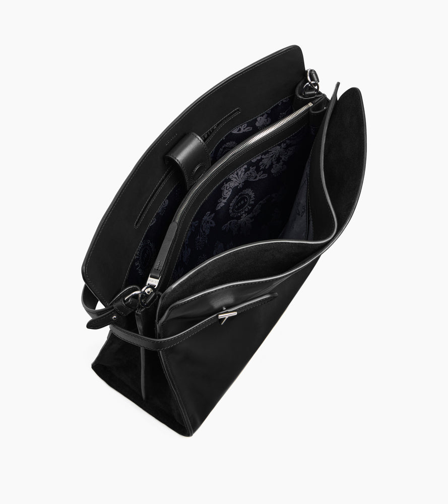 Sac porté épaule modèle maxi Emie en cuir lisse et refente de velours