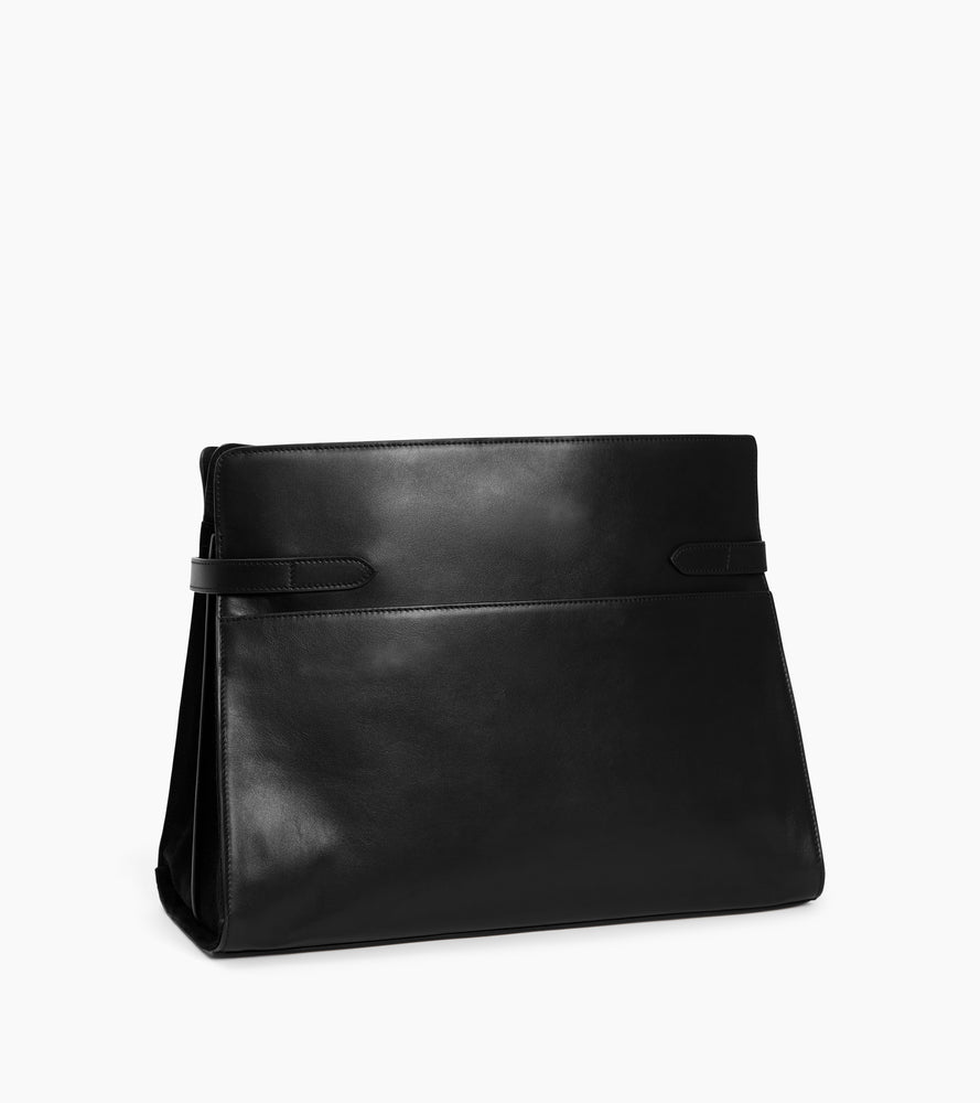 Sac porté épaule modèle maxi Emie en cuir lisse et refente de velours
