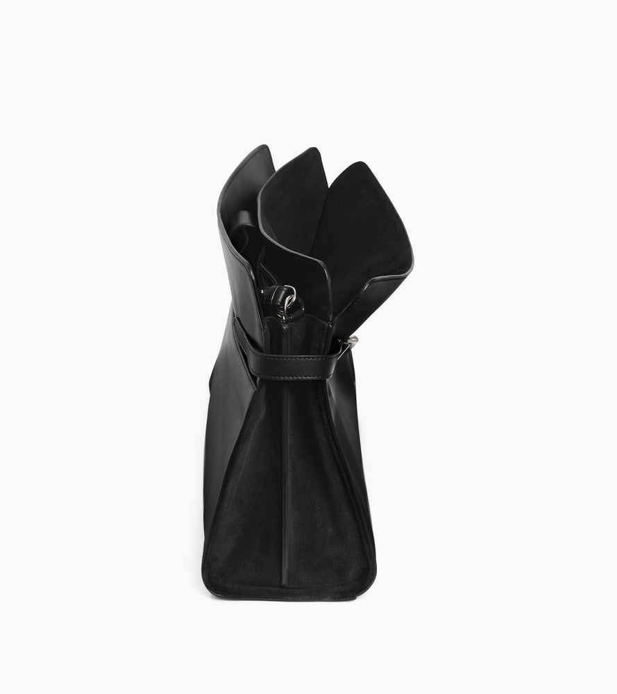 Sac porté épaule modèle maxi Emie en cuir lisse et refente de velours
