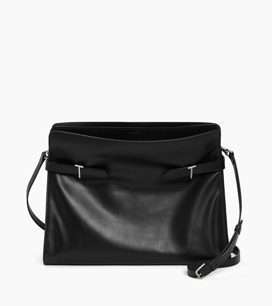 Sac porté épaule modèle maxi Emie en cuir lisse et refente de velours