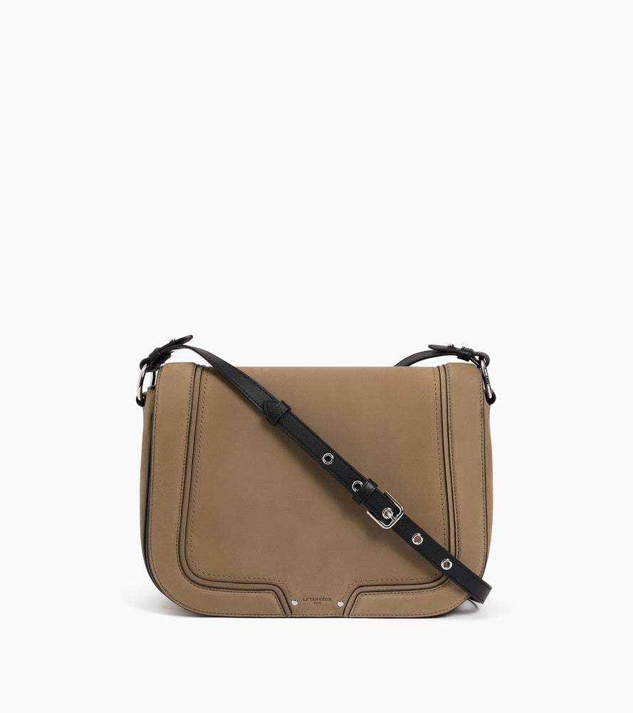 Grand sac bandoulière Ella en cuir lisse et nubuck