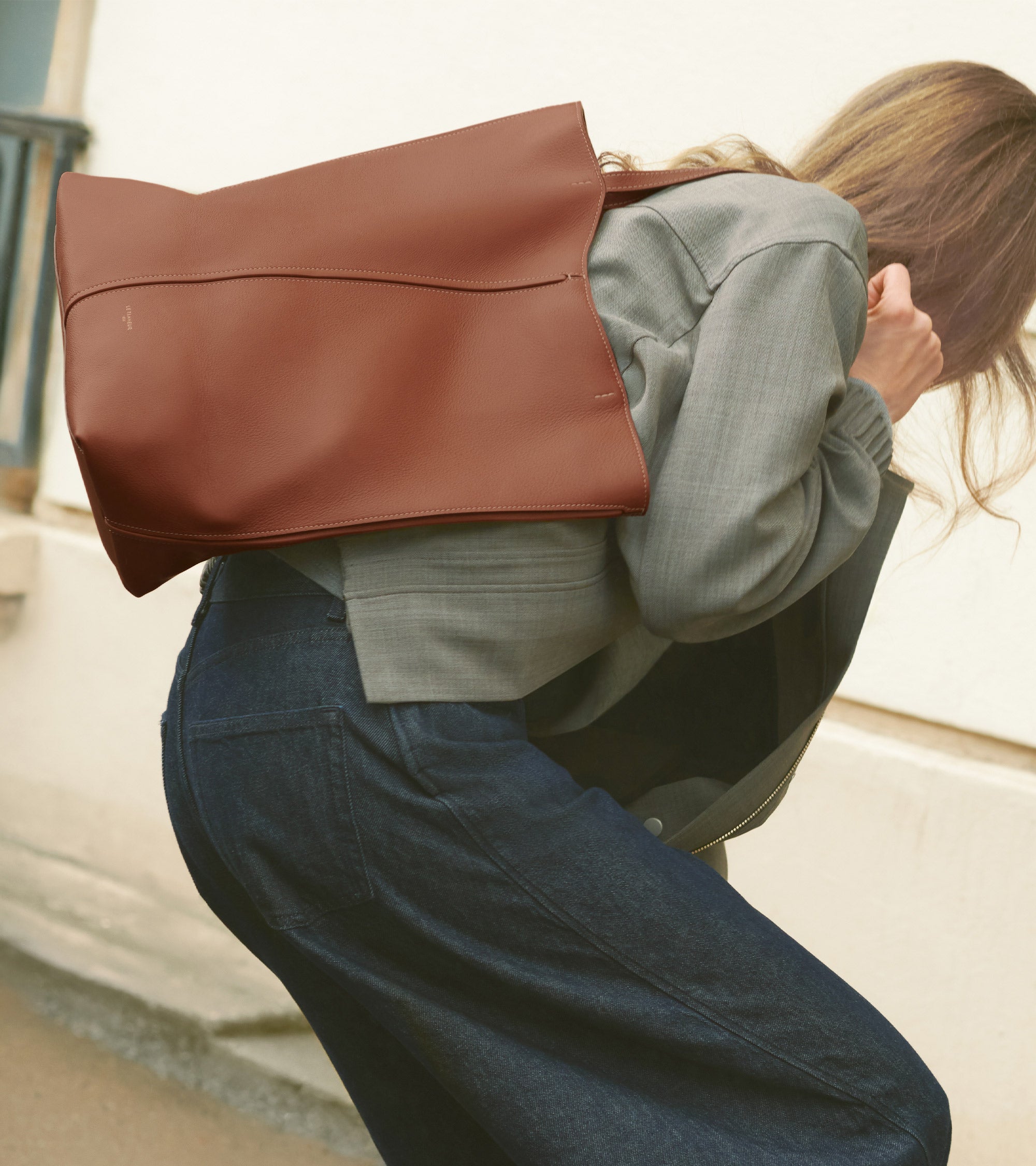 Bolso cabás mediano Hortense de piel granulada de doble cara